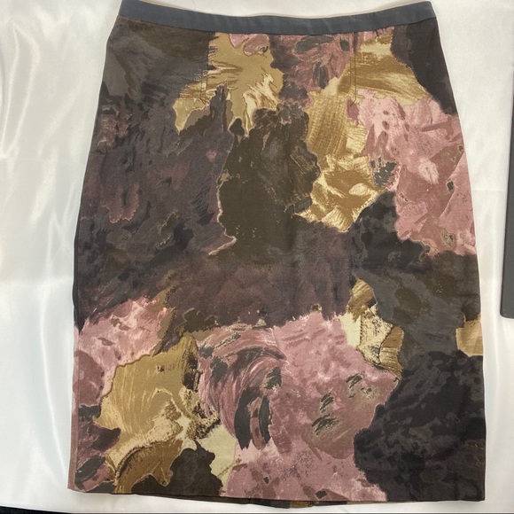 Ann Taylor Loft Brown Watercolor Print Skirt, sz 2 - Picture 1 of 6